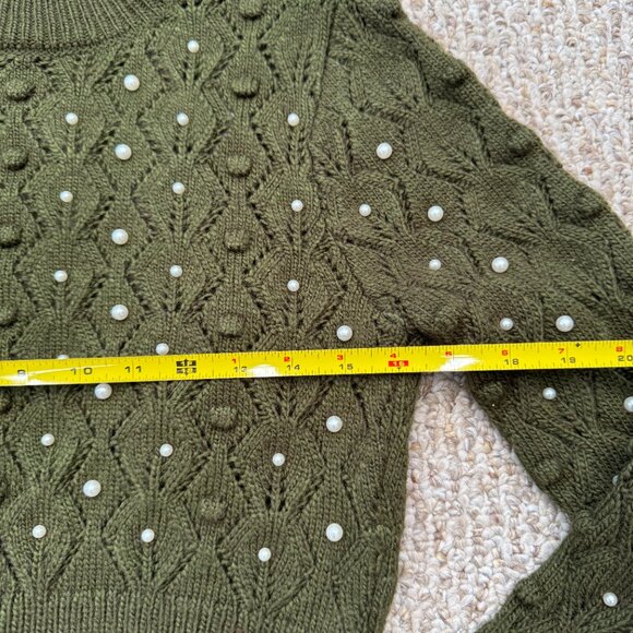 Zara Green Open Back Knit Sweater w/ Pearl Small Holiday Elegant Fun - Picture 6 of 14